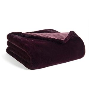 sleeping partners super soft double layer faux fur blanket, 50"x70", grape/wine, throw, purple