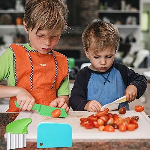 10 Pieces Wooden Kids Kitchen Knife Set, Include Wood Kids Knife Plastic Potato Slicers Cooking Knives Children's Safe Knifes Cake Scraper Kids Cute Rectangle Cutting Board