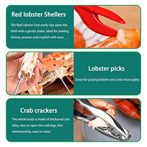 7Pcs Crab Claw Crackers and Tools Set, Seafood Tools Set Crab Leg Crackers and Picks Tools Including 2 Lobster Shell Crackers and 4 Seafood Forks Kit