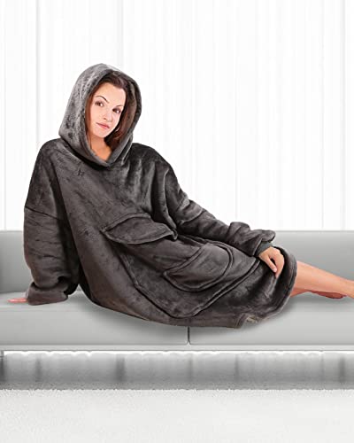 SHEJIZE Oversized Wearable Blanket Hoodie for Adults Sherpa Sweatshirt Hooded Sweatshirt Lounging Blanket Pullover