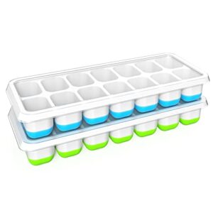 ice cube tray, silicone ice tray with stackable and spill-resistant lid, easy release ice cube trays for freezer, bpa free reusable ice trays for diy flavor (2 pack)