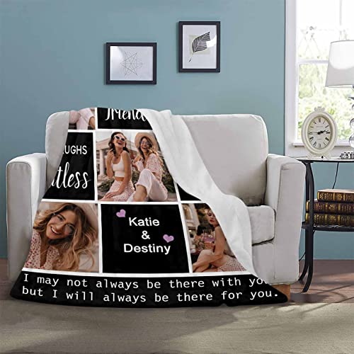 InterestPrint Personalized Friendship Blankets Photo Collage Gift, Custom Best Friend Forever Blanket for Women Gifts for Besties, Blanket Multi X