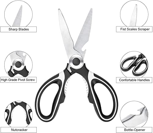 Kitchen Shears, Sharp Stainless Steel Kitchen Scissors, All-purpose Heavy Duty Scissors Essential in Kitchen Gadgets, Dishwasher Safe