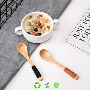 sansheng 4 Pcs Mini Wooden Spoons, Wood Soup Spoons for Eating Mixing Stirring Cooking, Handle Spoon with Japanese Style Kitchen Utensil, with Tied Line on Handle(13cm)