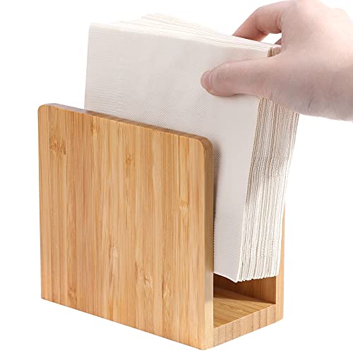 MaxGear Napkin Holder Bamboo Napkin Holders for Tables, Tabletop Freestanding Tissue Dispenser,Wooden Napkin Holder Dispenser Stand,Napkin Holder Organizer for Kitchen Restaurant Home Decor 1Pack