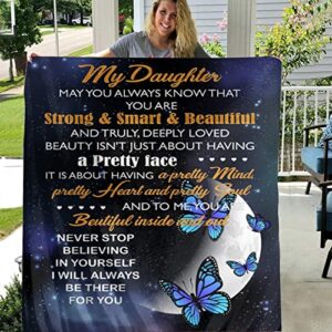 to My Daughter Throw Blankets Gifts,Throw Blanket for Daughter from Mom Custom My Daughter Blanket, I Love You Daughter Blanket Fuzzy Blanket for Couch Sofa Living Room 60x50 in