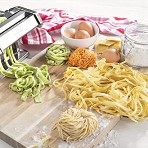 Pasta Maker Deluxe Set 5 pc Steel Machine w Spaghetti Fettuccini Roller Angel Hair Ravioli Noodle Lasagnette Cutter Attachments, Hand Crank & Clamp- Premium Quality for Homemade Italian Dinner Cooking