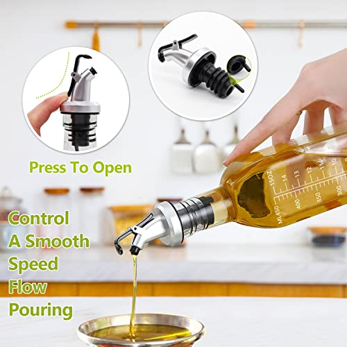 Showvigor Olive Oil Dispenser, Vinegar and Olive Oil Bottle Dispenser 500 ml/17 oz, Oil Bottles for Kitchen with 1 Pourers,2 Labels and 1 Funnel, Home Square Tall Glass Oil Container As Gift