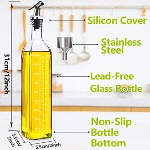 Showvigor Olive Oil Dispenser, Vinegar and Olive Oil Bottle Dispenser 500 ml/17 oz, Oil Bottles for Kitchen with 1 Pourers,2 Labels and 1 Funnel, Home Square Tall Glass Oil Container As Gift