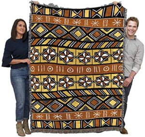 pure country weavers bogolan mud cloth blanket - african cultural gift tapestry throw woven from cotton - made in the usa (72x54)