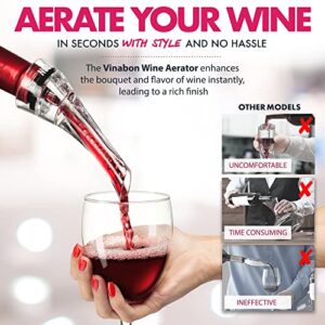 VINABON Wine Aerator Pourer Spout - Professional Quality 2-in-1 Attaches to Any Wine Bottle for Improved Flavor, Enhanced Bouquet, Rich Finish and Bubbles, No-Drip or Spill. Includes WineGuide Ebook