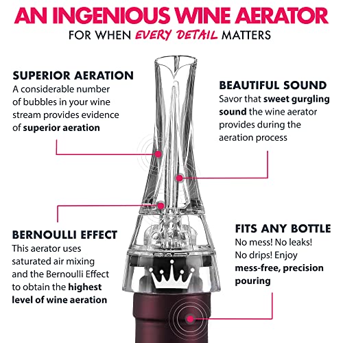 VINABON Wine Aerator Pourer Spout - Professional Quality 2-in-1 Attaches to Any Wine Bottle for Improved Flavor, Enhanced Bouquet, Rich Finish and Bubbles, No-Drip or Spill. Includes WineGuide Ebook