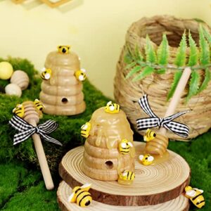 Bee Tiered Tray Decor with Wooden Fake Honey Hive Dippers Bumble Bee Gifts for Women Decorations for Spring Summer Farmhouse Home Kitchen Shelf Rustic Housewarming Display Party Supplies Set of 4