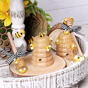 Bee Tiered Tray Decor with Wooden Fake Honey Hive Dippers Bumble Bee Gifts for Women Decorations for Spring Summer Farmhouse Home Kitchen Shelf Rustic Housewarming Display Party Supplies Set of 4