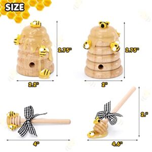 Bee Tiered Tray Decor with Wooden Fake Honey Hive Dippers Bumble Bee Gifts for Women Decorations for Spring Summer Farmhouse Home Kitchen Shelf Rustic Housewarming Display Party Supplies Set of 4