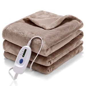 msdunovr heated blanket full size 72"x84", soft electric blanket with 4 heating levels, etl&fcc certification, over-heat protection, machine washable, for home office use(brown)