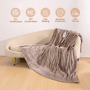 MSDUNOVR Heated Blanket Full Size 72"X84", Soft Electric Blanket with 4 Heating Levels, ETL&FCC Certification, Over-Heat Protection, Machine Washable, for Home Office Use(Brown)