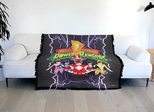 LOGOVISION Power Rangers Blanket, 50"x60" Lighting Rangers Woven Tapestry Cotton Blend Fringed Throw