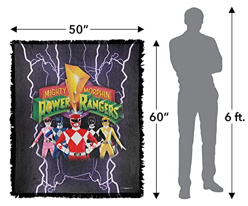 LOGOVISION Power Rangers Blanket, 50"x60" Lighting Rangers Woven Tapestry Cotton Blend Fringed Throw