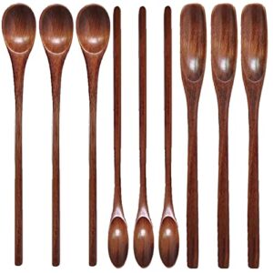 wooden coffee spoons long handle wooden tea spoon wooden mixing honey spoon handmade wood stirring spoon for kitchen stirring dessert honey spoons(9pcs)