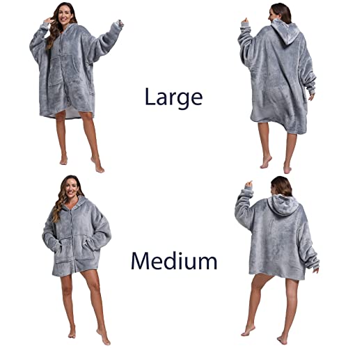 Aptoco Oversized Wearable Blanket Hoodies, Plus Size Soft Sherpa Blanket Sweatshirt w/ Giant Pocket Comfy Sweatshirt Blanket Thick Warm Hoodie for Adult Teen & Kids, One Size Fits All(Gray) (Medium)