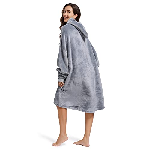 Aptoco Oversized Wearable Blanket Hoodies, Plus Size Soft Sherpa Blanket Sweatshirt w/ Giant Pocket Comfy Sweatshirt Blanket Thick Warm Hoodie for Adult Teen & Kids, One Size Fits All(Gray) (Medium)