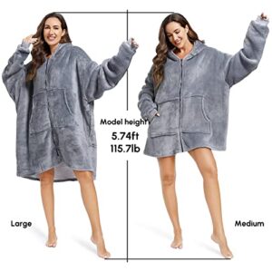 Aptoco Oversized Wearable Blanket Hoodies, Plus Size Soft Sherpa Blanket Sweatshirt w/ Giant Pocket Comfy Sweatshirt Blanket Thick Warm Hoodie for Adult Teen & Kids, One Size Fits All(Gray) (Medium)