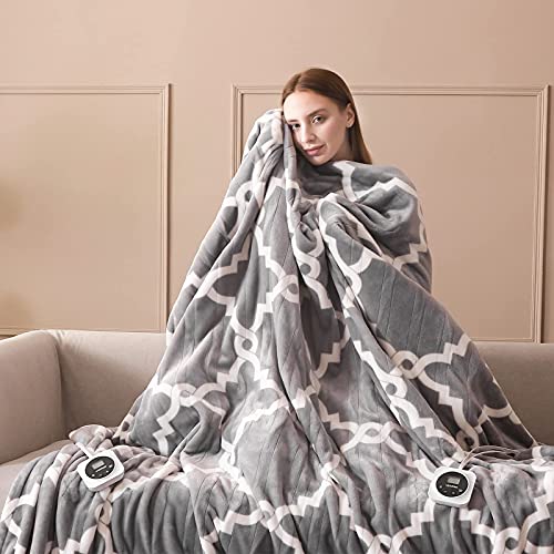VENTIMI Electric Blanket Queen Size 84"x90", Heated Blanket with Dual Controllers, 10 Heating Levels & 1-12 Hours Auto Off Fast Heating Blanket, ETL Certificated, Grey