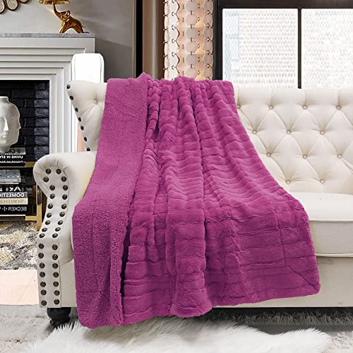 Home Soft Things Super Mink Faux Fur Throw, 50'' x 60", Fuchsia Rose, Luxurious Fluffy Cozy Elegant Throw with Sherpa Backing Fuzzy Throw for Couch Living Room Bedroom Home Décor