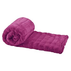 Home Soft Things Super Mink Faux Fur Throw, 50'' x 60", Fuchsia Rose, Luxurious Fluffy Cozy Elegant Throw with Sherpa Backing Fuzzy Throw for Couch Living Room Bedroom Home Décor