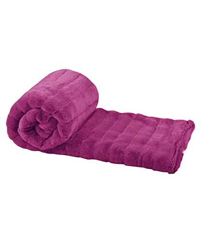 Home Soft Things Super Mink Faux Fur Throw, 50'' x 60", Fuchsia Rose, Luxurious Fluffy Cozy Elegant Throw with Sherpa Backing Fuzzy Throw for Couch Living Room Bedroom Home Décor