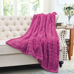 Home Soft Things Super Mink Faux Fur Throw, 50'' x 60", Fuchsia Rose, Luxurious Fluffy Cozy Elegant Throw with Sherpa Backing Fuzzy Throw for Couch Living Room Bedroom Home Décor