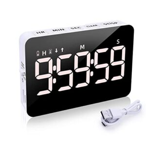 rechargeable digital kitchen timer for cooking, magnetic timers with countdown/up, kids timer with 5”led display 3 brightness 4 volume adjustable for classroom/office/home/work/study/fitness/game
