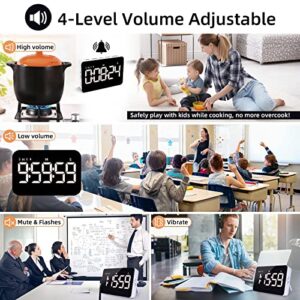 Rechargeable Digital Kitchen Timer for Cooking, Magnetic Timers with Countdown/up, Kids Timer with 5”LED Display 3 Brightness 4 Volume Adjustable for Classroom/Office/Home/Work/Study/Fitness/Game