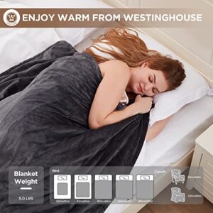 Westinghouse Heated Blanket, Electric Throw Blanket with 10 Heating Levels, 12 Hours Auto Off, Overheat Protection, Machine Washable, Flannel (Twin, 62x84 Inches, Charcoal)