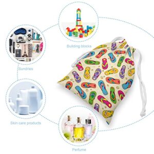 Beach Slippers Drawstring Storage Bag Canvas Printed Case Pouch for Travel Home Sports