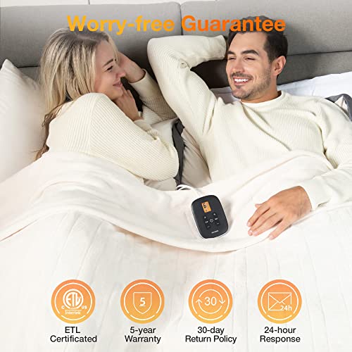 WOOMER [5 Year Warranty] Heated Blanket Full Size Electric Blanket 77"x 84", Soft Flannel Fast Heating Blanket, 10 Heating Levels & 0.5-12H Auto Off, Over-Heat Protection, ETL Certification