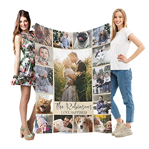 WOWPersonalTailor, Love Hapiness Using My Own Photos,Personalized Gifts for Wife Husband Custom Collages Fleece Blanket with Photo or Text Gifts for Anniversary,50X60 inch, 50x60 inch(120x150cm)