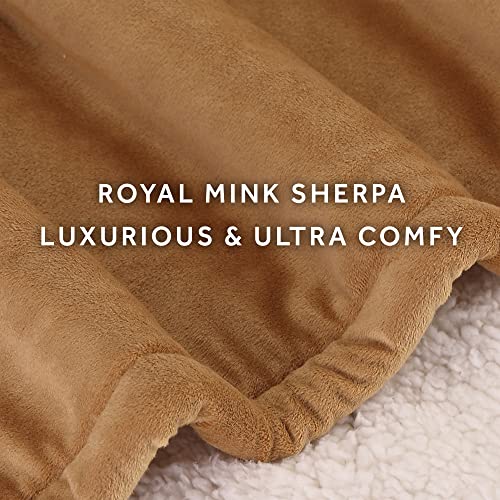 Sunbeam Royal Mink Sherpa Honey Heated Personal Throw / Blanket, Cozy-Warm, Adjustable Heat Settings