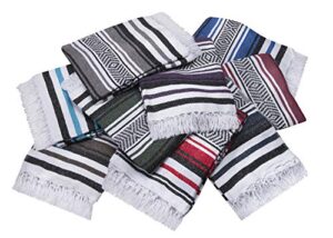vera cruz mexican blankets and throws, 10 pack mexican blanket, 75" x 53" yoga blankets, camping, picnic, or beach blanket, assorted-colors may vary