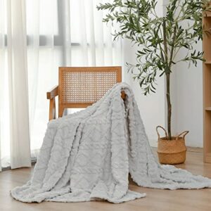 soft fleece twin blanket, cozy fuzzy microfiber comfy sherpa throw for bed sofa couch and travel, grey, 60x80 inches