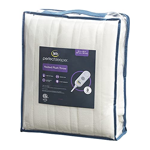 Serta Reversible Fleece to Sherpa Electric Blanket Fast Heating Soft Cover, Safety Auto Shut Off Timer, Low EMF, Multi Heat Setting, ETL Certified, Machine Washable, Ivory Throw (50"x 60")