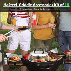 Griddle Accessories Kit of 18, HaSteeL Teppanyaki Tools for Flat Top Cooking Grilling Camping, Stainless Steel Melting Dome, Metal spatulas, Bacon Press for Outdoor BBQ, Heavy Duty & Dishwasher Safe