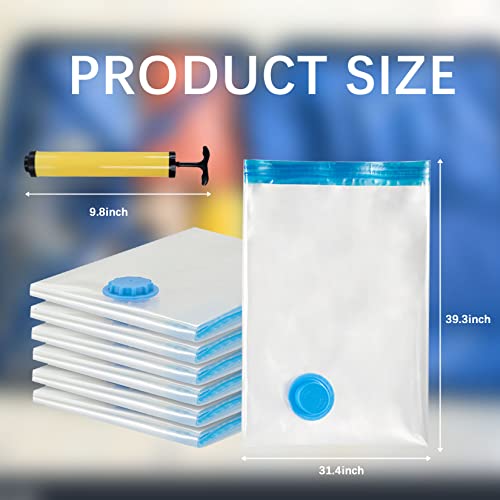 YIFEY Vacuum Storage Bags,6 Pack Jumbo Space Saver Bags,Vacuum Sealer Bags with Travel Hand Pump,Compression Bags for Store Clothes,Pillows,Quilts,Travel