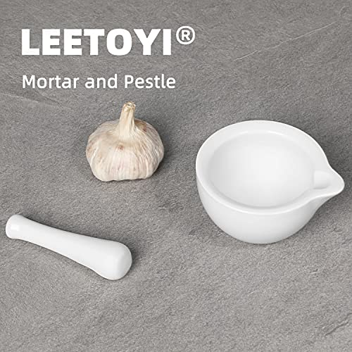 LEETOYI Porcelain Mortar and Pestle, Ceramic Herb Grinder Pill Crusher Set (4.2-inch)