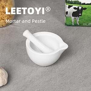 LEETOYI Porcelain Mortar and Pestle, Ceramic Herb Grinder Pill Crusher Set (4.2-inch)