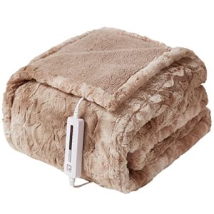 EHEYCIGA Heated Blanket Electric Throw Twin - Heating Blanket with 5 Heating Levels & 10 Hours Auto Off, Soft Cozy Sherpa Washable Electric Throw with Fast Heating, 62 x 84 Inches, Camel