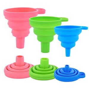kitchen silicone collapsible funnel set of 3,small and large,flexible-foldable-cooking-food-grade funnels for filling small or mini bottles,perfume,filling capsules,fry oil filter,essential oil,spice