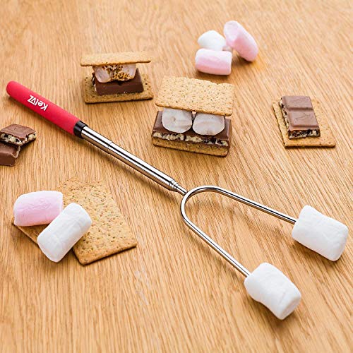 KelvZ Set of 4 Telescoping Marshmallow Roasting Sticks with Bag & Smore Recipes Ebook - 34" Smores Skewers for Fire Pit - City Bonfire Marshmellow Sticks Camping Equipment - Hot Dog Fork for Campfire