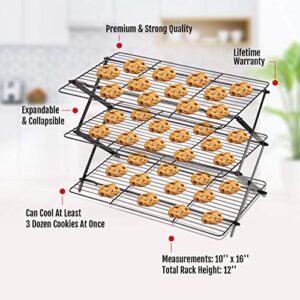 3-Tier Collapsible Cooling Rack - Bonus Baking Mat Included - Expandable & Foldable Cookie Cooling Wire Rack - Baking Rack - Foldable Cooling Rack For Baking Supplies - Premium Quality & Sturdy Legs